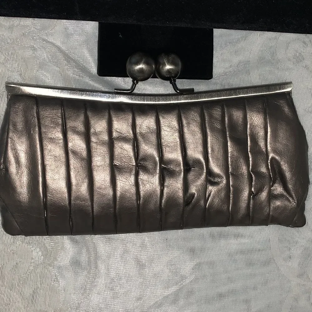 Jessica McClintock faux Leather kiss lock clutch in bronze